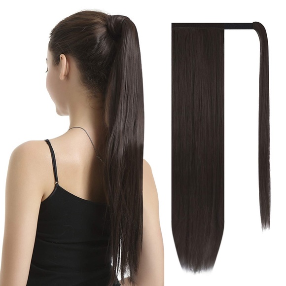 26 inch Ponytail Extension Long Straight Wrap Around Clip in Synthetic Hair - Picture 1 of 6